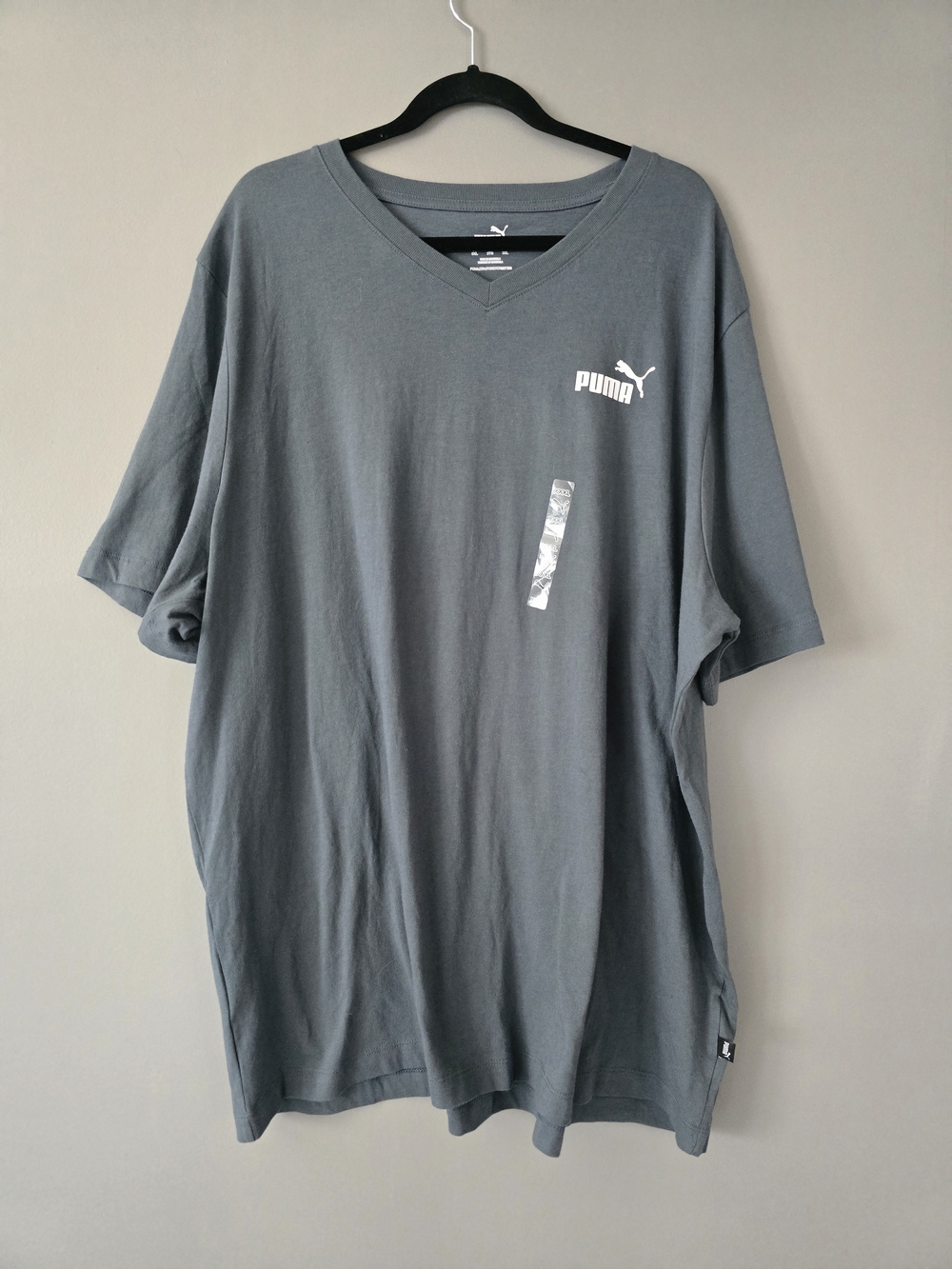 Puma Men's Short Sleeve V-Neck Tee in Gray with White Logo
